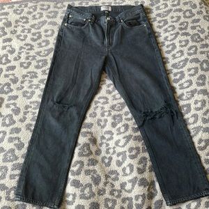 EUC Agolde black denim straight leg jeans 28 distressed